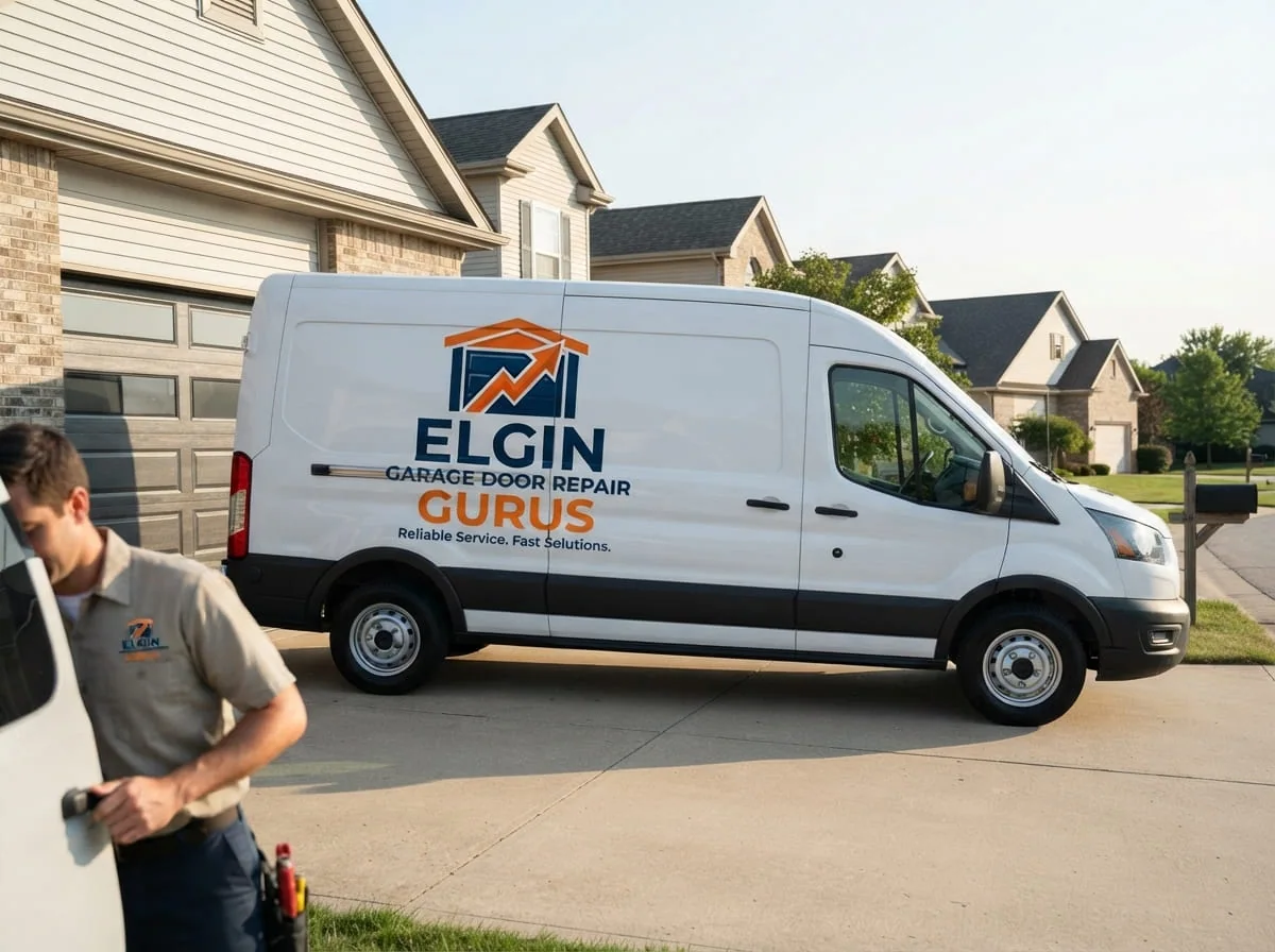 Chain-drive garage door opener being serviced in a Gilberts, Illinois garage