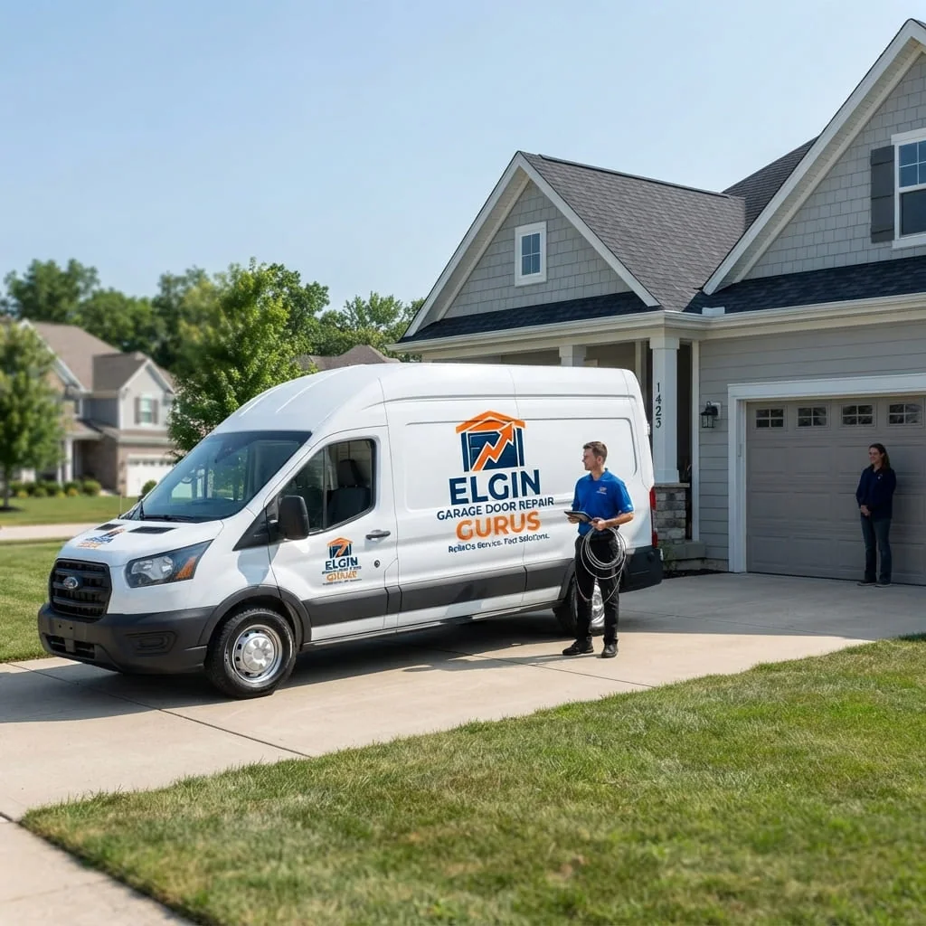 Technician repairing a residential garage door in Hoffman Estates, IL