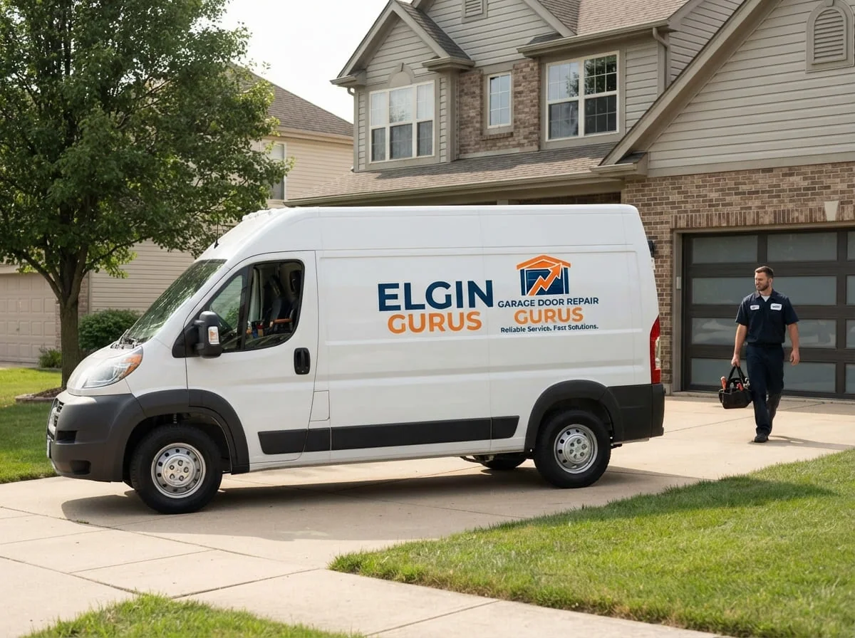 Wide two-car attached garage door typical of newer Highland Woods construction in Elgin, IL